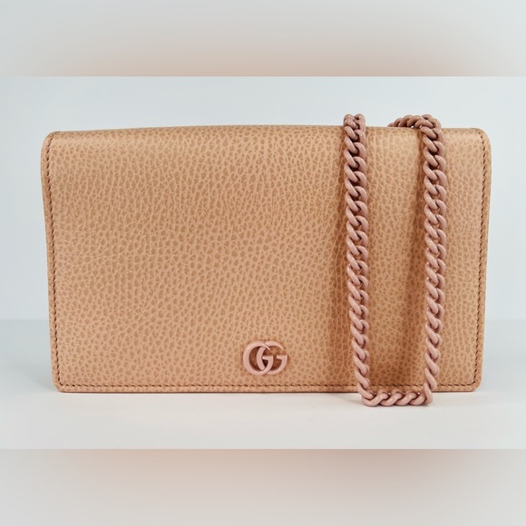 GUCCI Dollar Marmont Calfskin Enamel Logo Mini G Perfect Pink Wallet Chain Bag - Picture 2 of 16